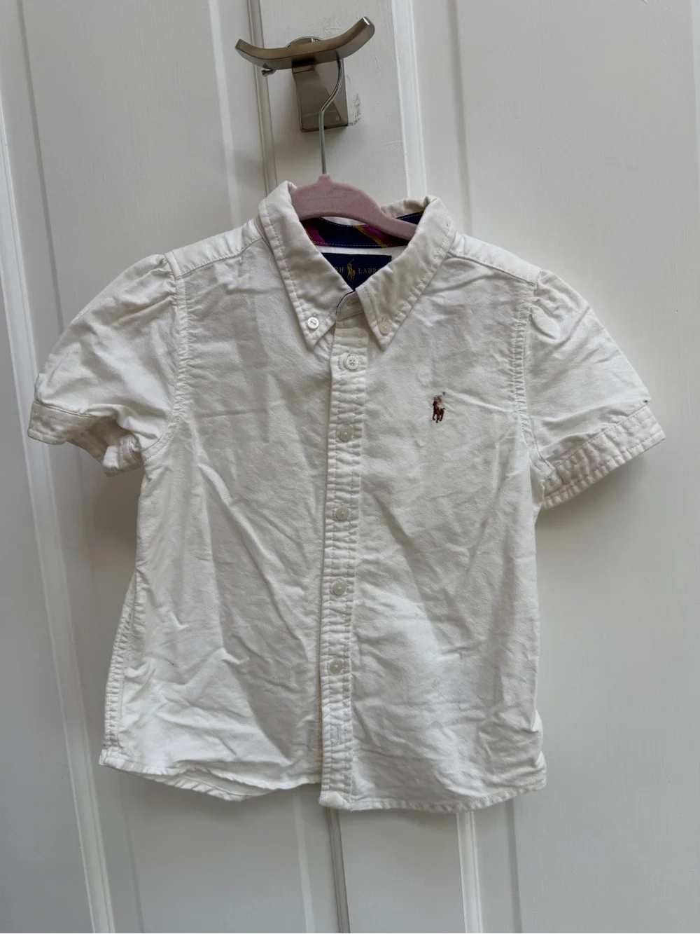 Ralph Lauren Girls 4 4T White Short-Sleeve Button-Down Shirt with Polo Logo